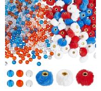 PH PandaHall 672pcs 4th of July Beads, 10mm Round Acrylic Bead 20mm Soft Fuzzy Pom Pom Beads 3 Colors Patriotic Red White and Blue Craft Bead for Bracelet Necklace Earring Jewellery Making DIY Craft