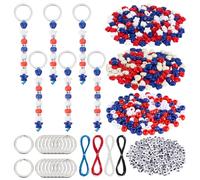 PH PandaHall 678pcs DIY Keychain Making Kit, Red White and Blue Acrylic Beads Patriotic Heart Star Round Bead Bulk Letter Beads with Keyring Waxed Thread for Independence Day Sports Holiday