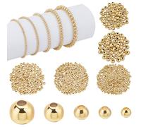 PH PandaHall 695pcs 18K Gold Spacer Beads 5 Sizes Seamless Smooth Beads 2/2.5/3/4/5mm Loose Bead Tiny Ball Bead for Summer Hawaii Layered Necklace Bracelet Jewelry Making