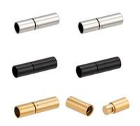 PH PandaHall 6PCS 3 Colors Stainless Steel Bayonet Clasps Tube Hook Clasps Column Push Clasps Round Leather Cord Buckle Mating Connectors for Jewellery Making DIY Bracelet Necklace Crafts Hole: 4mm
