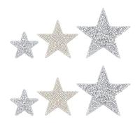 PH PandaHall 6pcs 3 Styles Silver Star Sequins Embroidery Sticker 4/6/8cm Large Glitter Stars Crystal Rhinestone Stickers Iron on Patches for Clothing Coat Jeans Repairing Dress Home Decoration