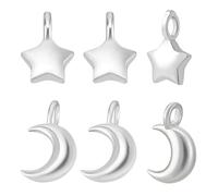 PH PandaHall 6Pcs 925 Sterling Silver Moon Star Charm Pendants Solid Dangle Charms for Jewellery Making DIY Craft Necklace Bracelet Earring Key Chains Festival Birthday Gift