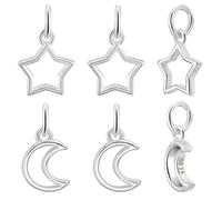 PH PandaHall 6pcs 925 Sterling Silver Pendants Star Moon Pendant Dangle Charm Hollow Pendants Metal Star Moon Charms for Necklace Bracelet Earring Jewelry Making Charms Supplies DIY Crafts
