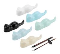 PH PandaHall 6PCS Cats Porcelain Brush Holder, 6 Colors Ceramic Pen Rest Holders Paint Brush Rest Stand for Calligraphy Painting and Art Supplies Colors Desk Organizer, 3.3x9.4cm