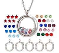 PH PandaHall 6pcs DIY Locket Necklace, Living Floating Memory Necklace Stainless Steel Floating Round Locket Pendant for Making Women Friendship Nostalgic Beginners Crafts
