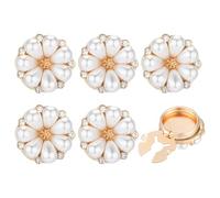 PH PandaHall 6PCS Flower Pearl Button Covers 21x12.5mm Imitation Pearl Cufflinks Rhinestone Detachable Clips Buttons Golden Crystal Clip on Jewelry for Clothing Blouses Cufflinks Shirts Embellishment