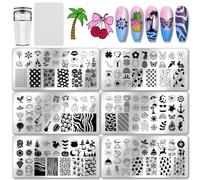PH PandaHall 6pcs Holiday Themes Nail Stamping Plates Summer Beach Nails Art Stencils Halloween Christmas Manicure Art Templates Valentines Easter Nails Stamp Design for Women Manicures Salon Design