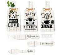 PH PandaHall 6pcs Kitchen Wall Decor Eat Sign, Cutting Board Fork and Spoon Wood Sign Eat Drink Love Kitchen Wall Hanging Plaques Flower Farmhouse Board for Home Dining Living Room Bar Cafe