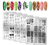 PH PandaHall 6pcs Leaf Nail Stamping Plates Flower Nail Art Templates Plants Nail Art Stencils Leaves Floral Nail Plates Boho Style Nail Image Plates for Women Nail Design Print Manicure Salon