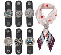 PH PandaHall 6PCS Leather Scarf Ring Clasp Clips, 6 Styles Bandana Scarf Buckle Western Style Scarfs Clasp Holder Luggage Tags Name Label for Clothing Neckerchief Shawl, Antique Silver