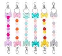 PH PandaHall 6pcs Mouse Ear Holder Keychain Bowknot Silicone Beads Keychain, 8.5 inch Beaded Lanyard Keychains Accessories for Headband Display Organizer Bag Hanging Decor