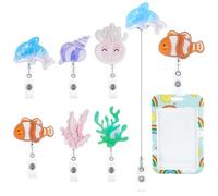 PH PandaHall 6pcs Ocean Badge Reels Retractable Clip Cute Acrylic Badge Holder Dolphin Conch Nurse Badge Clip Waterproof for ID Card Doctor Nurse Medical Worker Coworkers Office Teacher Gifts