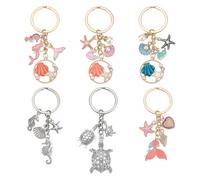PH PandaHall 6PCS Ocean Keychain, 6 Styles Starfish Seashell Pearl Charms Key Decoration Metal Keychain Gift Inspiration Keyring for Women, Beach Lover for Purses Backpack Handbags Wallets Home Car