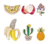 PH PandaHall 6pcs Strawberry Rhinestones Fruit Brooch Pin, 6 Style Elegant Fruit Themed Enamel Pin Brooch Cute Lapel Pins for Clothing Lemon Brooches Pins for Woman Men Party Corsage Accessories Gift