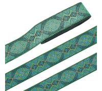 PH PandaHall 7.44 Yards Green Jacquard Ribbon Trim, 2 Inch Emobridered Woven Ribbon Ethnic Polyester Jacquard Flower Ribbon Boho Ribbon Lace Trim for Sewing, Handmade Bag, Clothing Decoration
