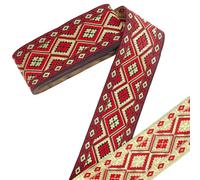 PH PandaHall 7.66 Yards Boho Jacquard Ribbon, 2 Inch/5cm Rhombus Embroidered Woven Trim Ethnic Style Polyester Ribbons Fabric Trim Fringe for Sewing, Handmade Bag, Clothing Decoration