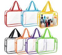 PH PandaHall 7 Colors Large Clear Makeup Bag, Waterproof Comestic Toiletry Organizer Bags with Zipper Handle Reusable PVC Travel Makeup Handbag for Daily Gym Travel Makeup Organizer, 8.9"X12"X0.65"