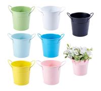 PH PandaHall 7 Colors Small Metal Buckets with Handle Colored Storage Bucket Round Metal Pail Desktop Organizer Basket for Party Favors Classroom Vase Table Centerpieces Crafts Supplies, 14.8x11.7cm