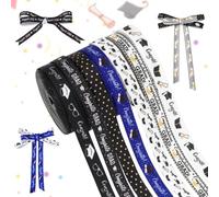 PH PandaHall 7 Rolls 2025 Graduation Ribbon 10mm Wide Congrats Grad Ribbons White Black Blue Polyester Craft Ribbon for Gift Wrapping School Graduation Leis Party Decor, 31.5m
