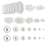 PH PandaHall 7 Sizes Silver Plated Beads 330pcs Seamless Smooth Round Beads Silver Loose Beads Long-Lasting Plated Brass Spacers for Layered Bracelet Necklace Jewellery DIY Crafts 2/3/4/5/6/8/10mm