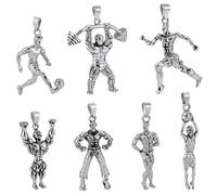 PH PandaHall 7 Styles Antique Silver Charms Pendants Big Size Sport Charms Bascketball Pendant Weightlifting Charm for Man Metal Alloy Pendants for Jewelry Making Keychain Father's Day Gift, 45~61mm