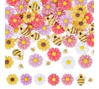 PH PandaHall 7 Styles Flower Charms Cabochons 70pcs Bees Daisy Cabochon Resin Honey Bees Sunflower Charms Flat Back Cabochon for Glasses Shoe Phone Case Hair Clip Crafts