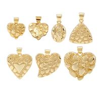 PH PandaHall 7 Styles Golden Heart Charm Pendants with Pinch Bail for Earring Necklace Making, Love Heart Dangle Pendant Charms for Valentines Mother's Day Wedding Christmas DIY Jewellery