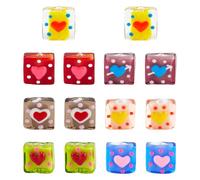 PH PandaHall 7 Styles Heart Pattern Glass Beads 14pcs 15mm Sweet Heart Beads Love Heart Beads Lampwork Cube Beads for Valentine's Day, Anniversaries, Birthdays Jewellery Making Necklace Earring
