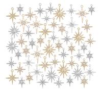 PH PandaHall 7 Styles Star Charms 56pcs Cubic Zirconia Charms Golden Pave Charms Platinum North Star Pendants Bulk Rhinestone Star Charms Shiny Star Dangle Charms for Jewelry Making Necklace Bracelet