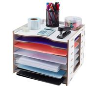 PH PandaHall 7- Tier File Organizer for Desk, Wood Paper Organizer Storage Holder Shelf Desktop Document Letter Envelope Mail Sorter Rack Compartments for Office, Size for A4 Paper, 31.6x30x24cm