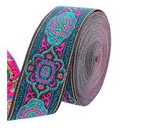 PH PandaHall 7 Yard 1.2inch Vintage Jacquard Ribbon for Sewing Emobridered Woven Ribbon for Clothes Making Funiture Decoration Green and Pink Fabric Ribbons for Bag Hat Embellishment