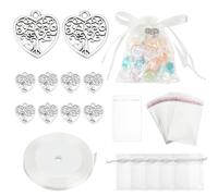 PH PandaHall 70 Sets Tree of Life Party Favors Heart Tree Charms with Organza Gift Bags Clear OPP Bags with 22m White Ribbons for Christmas Wedding Family Reunion Guest Return Gifts
