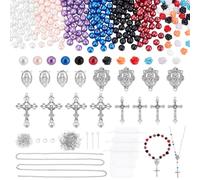PH PandaHall 707pcs Rosary Jewellery Making Kit Easter Prayer Making Supplies Necklace Set 8mm Glass Pearl Beads Cross Charms Rose Beads for Jewellery Making Mubarak Ramadan Bracelet Earring