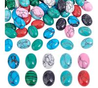 PH PandaHall 70pcs 10 Colors Synthetic Gemstone Cabochons, 8x6x3mm Oval Flat Back Cabochon Blue Turquoise Cabochon Stone Dome Malachite Cabochon for Earrings Bracelet Jewelry DIY Craft Costumes Making