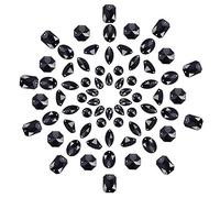PH PandaHall 70pcs Black Sew on Rhinestones, 7 Styles Flatback Rhinestones for Clothes Gems Sew on Embellishments for Clothes Brooch Shoes Costume Hairpins Jewellery Making, 8~18mm, Hole 0.8~1.4mm