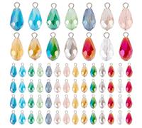 PH PandaHall 70pcs Faceted Teardrop Charms 14 Colours Crystal Dangle Charms Transparent Glass Pendants Teardrop Charm Dangle Bead Charm for DIY Jewellery Making Necklace Bracelet Craft