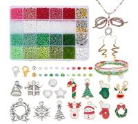 PH PandaHall 7100pcs+ Christmas Beads, 24 Style Snowflakes Wreath Charms Christmas Tree Reindeer Charm 3mm Red Green Seed Beads for Xmas Jewellery Making Bracelet Necklace Earring DIY Craft
