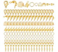 PH PandaHall 718pcs DIY Brass Findings Kits 18K Gold Plated Bracelet Necklace Components Including Gold Plated Spacer Beads Crimp Beads Covers Lobster Claw Clasps Wire Guardian for Jewelry Making