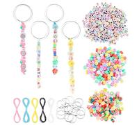 PH PandaHall 725pcs DIY Bead Keychain Kit Key Chain Making Craft Cube Alphabet Beads Polymer Clay Flower Fruit Beads with Key Rings and Waxed Polyester Cord for Women Party Favor Valentine's Day