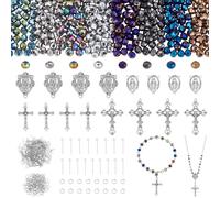 PH PandaHall 726pcs Easter Jewellery Making Kit Rosary Prayer Making Supplies Crystal Glass Beads AB Color Loose Beads Cross Pendants Link Charms for Jewellery Making Necklace Bracelet Earring