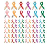 PH PandaHall 72pcs 12 Colors Breast Cancer Awareness Charms, Colorful Ribbon Charms for Bracelet Making with Word Hope Awareness Ribbon Charm for Bracelet Necklace Jewelry Making Crafts