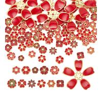 PH PandaHall 72pcs 12 Styles Enamel Flower Bead Caps, Red Flower Beads End Caps Spacer Beads Colorful Floral Flat Spacers for Earring Bracelets Necklace Jewellery DIY Crafts Making