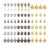 PH PandaHall 72pcs 18 Styles 3D Crown Charms Pendants, Tibetan Crown Shaped Charms King and Queen Crowns Charm Princess Pendants for DIY Crafts Keychain Jewelry Making Valentine's Day