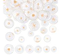 PH PandaHall 72pcs 6 Sizes Resin Daisy Buttons Bulk Clear Sewing Buttons with White Flower 18~30mm Flat Round Flower Button for Clothes Crafts DIY Projects Halloween Christmas Decoration