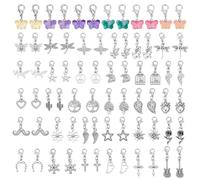 PH PandaHall 72pcs Butterfly Pendant Set, Crochet Stitch Marker Silver Dangle Charms with Lobster Claw Clasp for DIY Necklace Earrings Bracelets Keychains Knitting Jewellery Making
