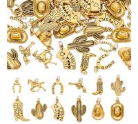 PH PandaHall 72pcs Western Cowboy Charms Gold Bracelet Charm 12 Styles Cowgirl Country Charms for Bracelets Boot Hat Horses Western Charm for Jewellery Making Necklace Earrings, 20~28mm