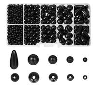 PH PandaHall 739pcs Imitation Pearls Beads with Holes - 5 Styles, Round & Teardrop, Spacer Beads - Black Glossy - DIY Jewelry & Wedding Event Supplies, 4/6/8/10mm