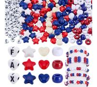 PH PandaHall 790pcs Heart Star Bead Patriotic Beads Red White Blue Tiny Flag Bead Letter Craft Beads for Bracelet Necklace Independence Day Jewellery Making