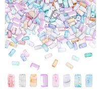 PH PandaHall 8 Colours Faceted Glass Beads, 240pcs Cooking Painted Crackle Spacer Beads, Opaque Crystal Cuboid Beads, Handmade for Bracelet Jewellery