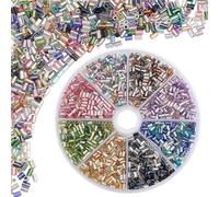 PH PandaHall 8 Colours Glass Bugle Beads, 3040pcs 4mm Tube Beads Loose Spacer Beads Craft Beads Silver Lined Seed Beads for DIY Bracelet Necklace Jewellery Making Beading Sewing Embroidery Crafting